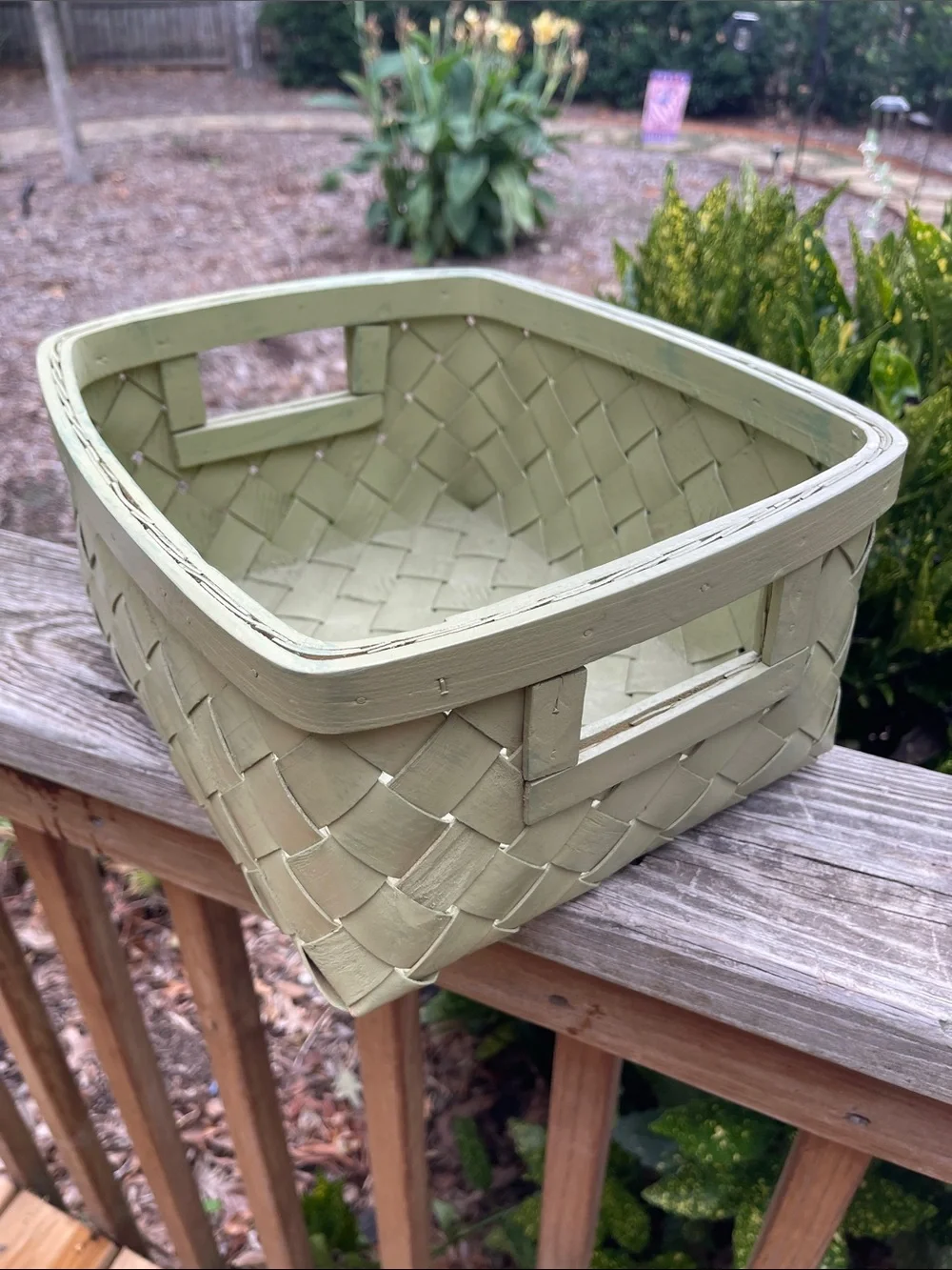 Woven Rattan Green Square Cottagecore Storage Basket